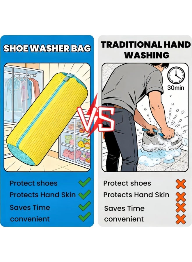 Shoe washing Bag , Laundry Bag For Shoes ,Portable Travel Shoe Storage Bag, Reusable sports shoe cleaning bag for washing machine ,Suitable for men's, women's and children's Thick and durable yellow(39CM*19CM) - Image 5